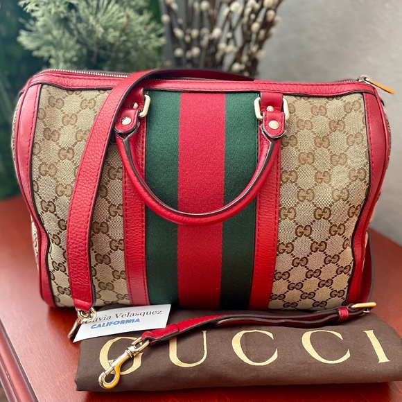 Gucci Handbags - Gucci Boston Red Sherryline 2-way Crossbody Tote